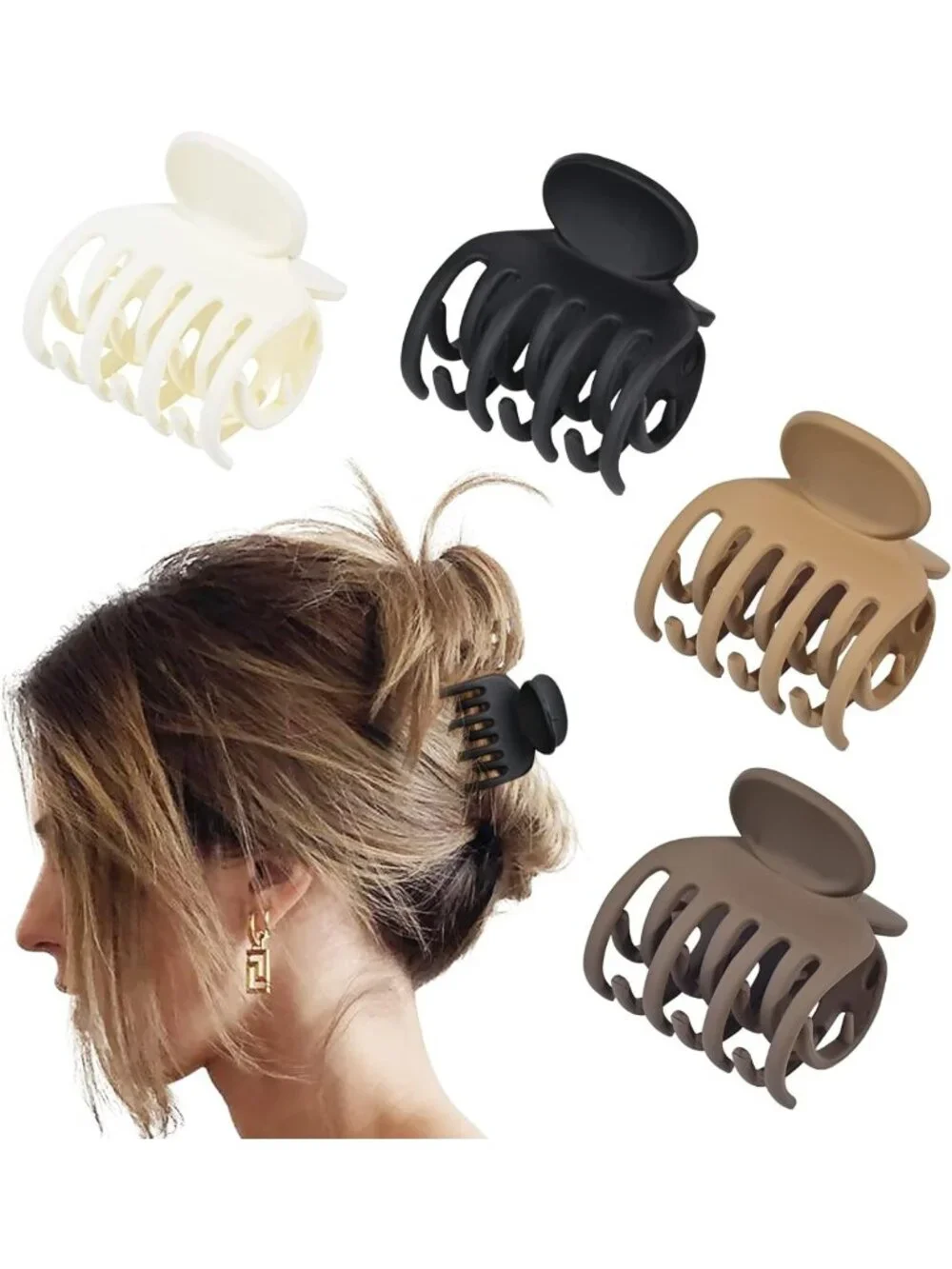 Double Row Teeth Claw Clips for Thin Hair - 4 Pack Matte Non-Slip Short Hair